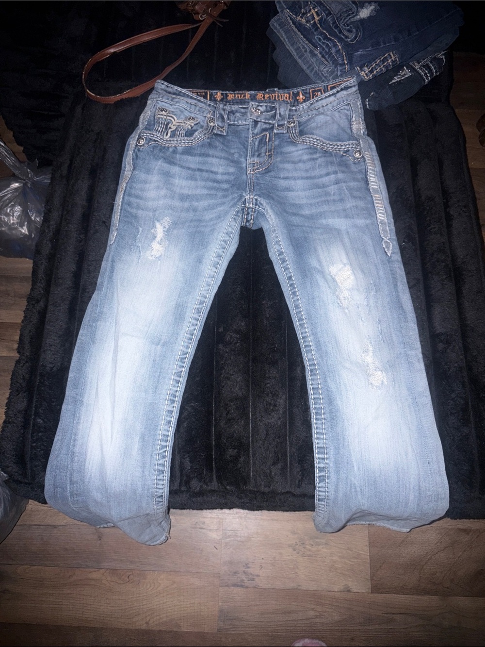 Rock Revival Women's Light Blue Distressed Boot Cut Jeans